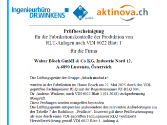 RLT-Anlagen von bösch nach VDI 6022 geprüft