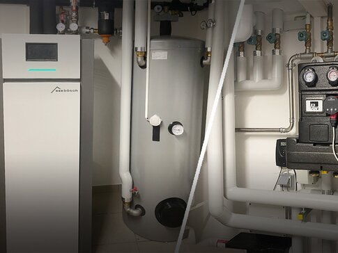Effiziente Wärmeverteilung – Hochmoderne Heiztechnik von bösch Technikraum mit moderner bösch-Heizungsanlage, Pufferspeicher und Verteilerstation für effiziente Wärmeregulierung